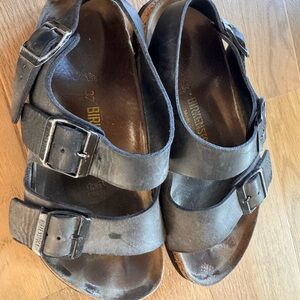 Birkenstock Dark Leather Buckle Sandals